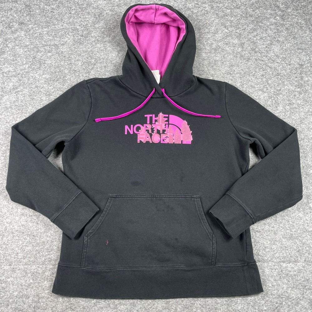 The North Face Hoodie Womens L Black Pink Tree Print Pullover Sweatshirt